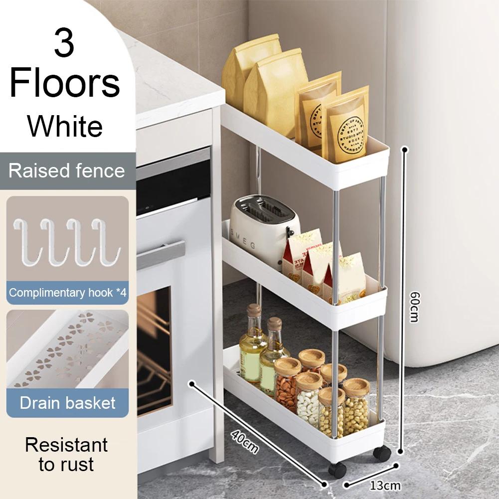 Bathroom Storage Rack Multi-purpose Multi-Layer Trolley Rack Space-Saving Narrow Storage Rack for Bedroom Organization Storage