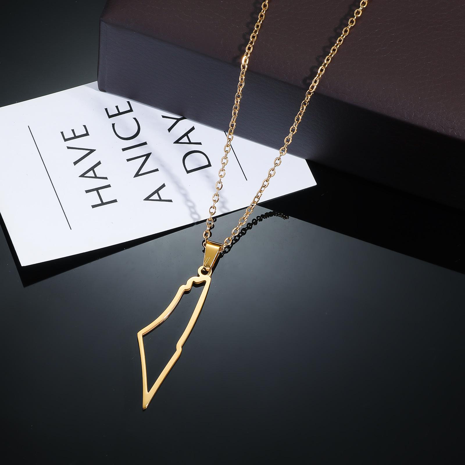 

Non-fading Titanium Steel Map Necklace: Cross-border Design of Palestine, Israel, Iraq, Syria Silver