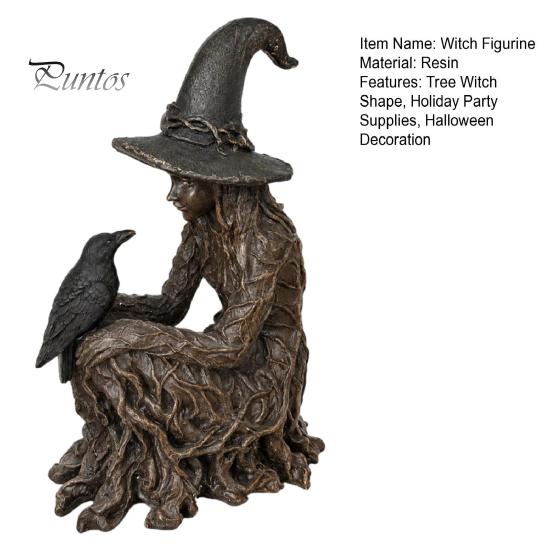 Decorative Witch Statue Halloween Tree Statue, Gothic Crow Resin Figurine, Retro Figurine Dark Fantasy Enchanting Ornament, Holiday Party Supplies