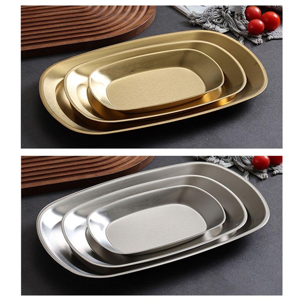 Portable Picnic Dinner Plate Stainless Steel Food Serving Tray Dessert Salad Plate Home Kitchen