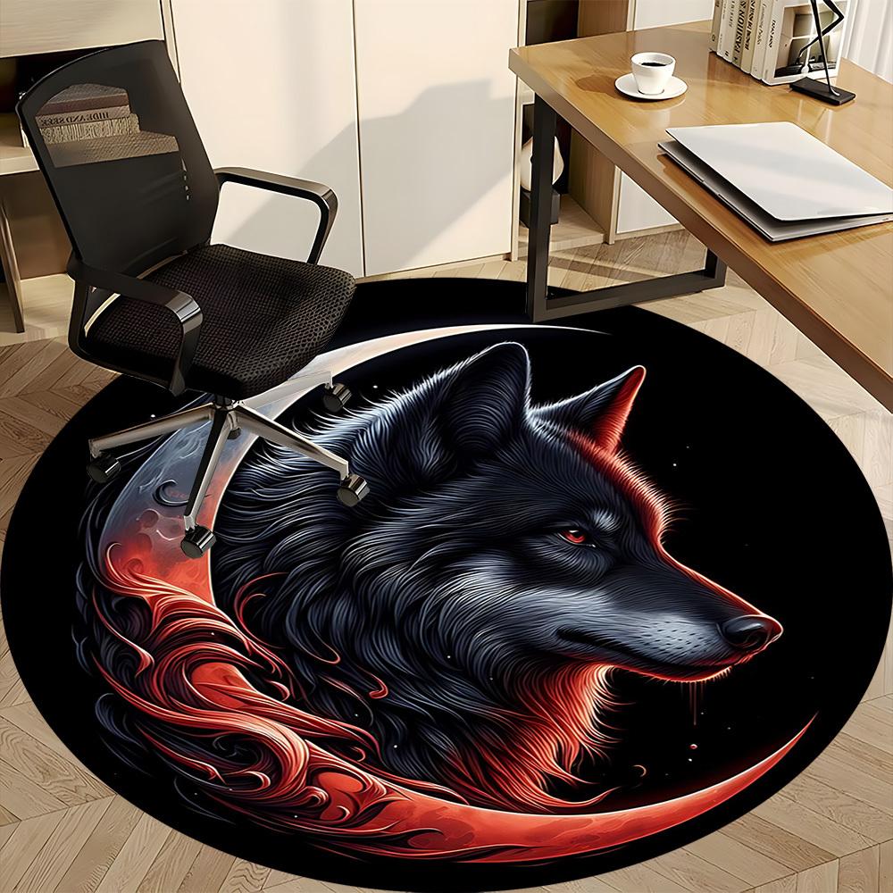 1 szt. Okrągły dywanik Moon Wolf do biura, pod krzesła biurowe, do sypialni, salonu, wystrój domu, dekoracja pokoju