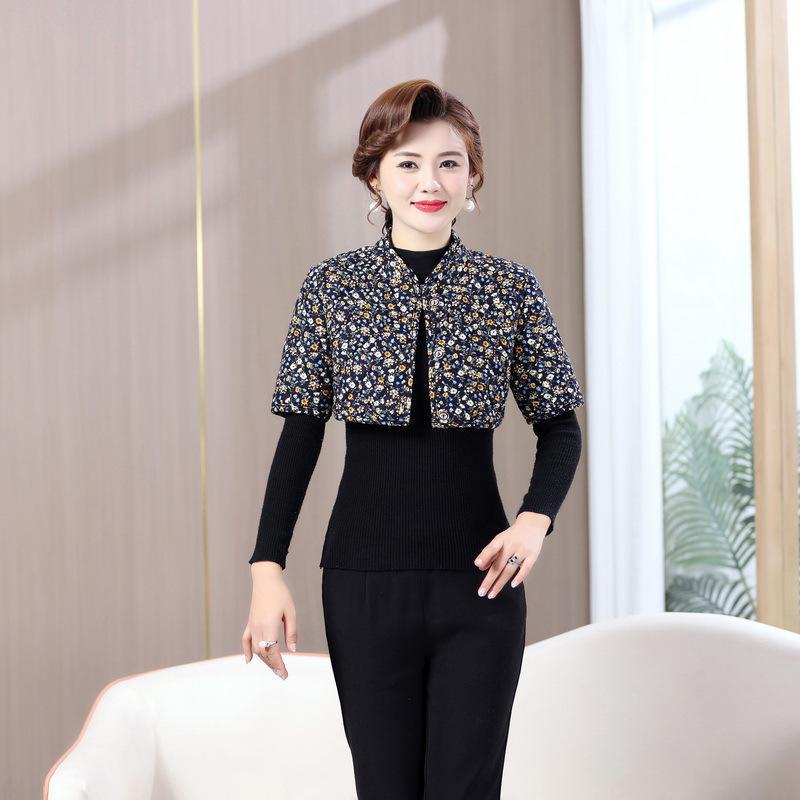 Mid-Sleeve Fleece-Lined Camisole Vest for Mid-Aged & Elderly Mothers – Autumn/Winter Warmth with Neck Protection