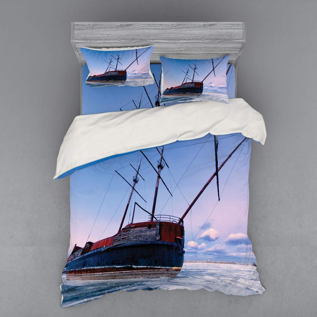 Frozen Lake Duvet Cover Sets for Teens Queen Lightweight Quilt Cover with 2 Pillowcase Winter Themed Bedding Sets No Comforter