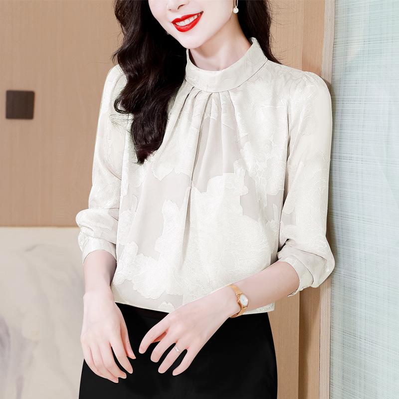 Stand-up Collar Jacquard Top Autumn New Loose Foreign-style Shirt Long-sleeved Women's Shirt