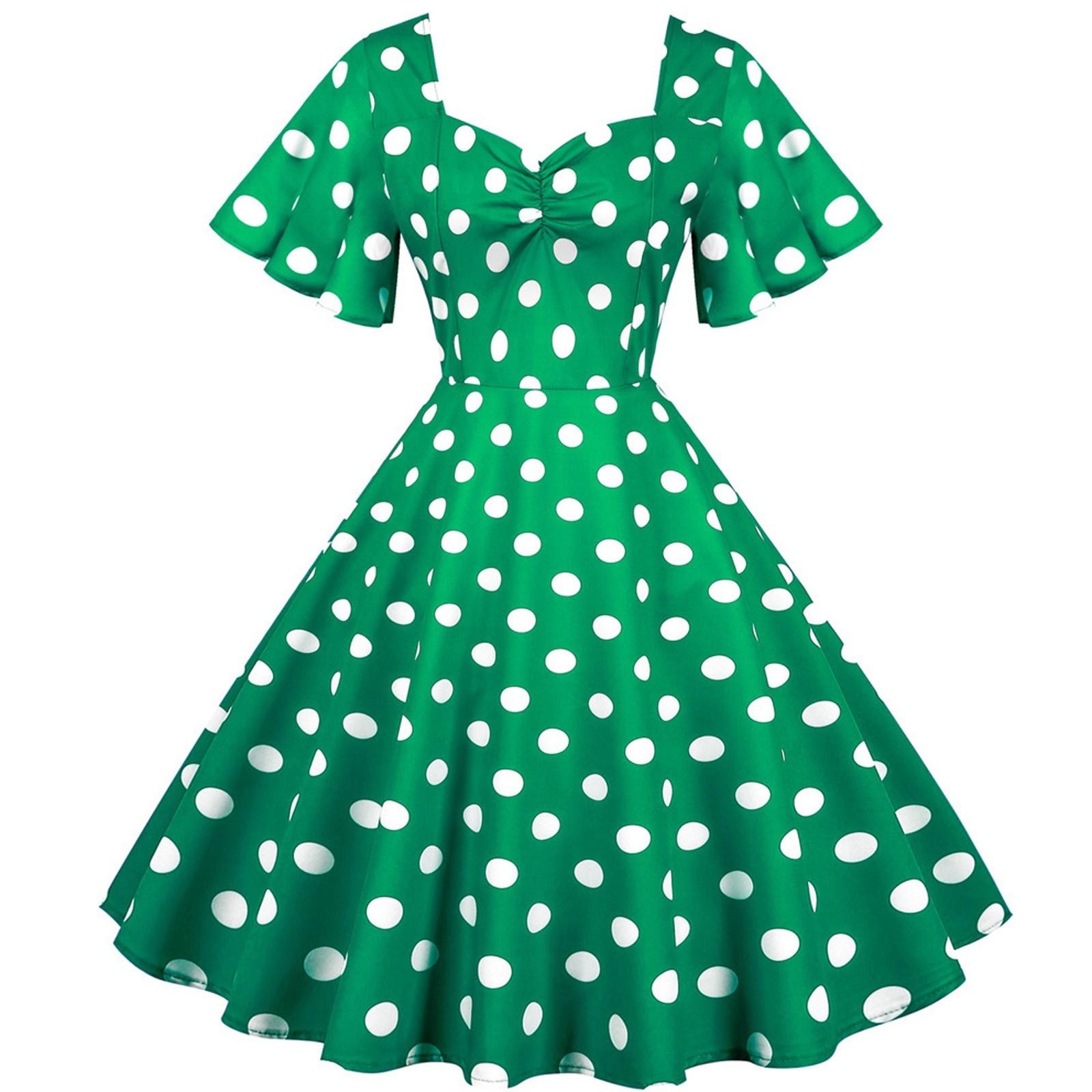 

Женское модное повседневное облегающее платье с короткими рукавами и винтажным принтом в горошек XXL зелёный
