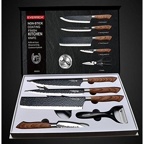 Utaki Stainless Steel Kitchen Knife Set: Santoku, Vegetable Knife, Sashimi Knife, Petty Knife, Scissors, and Peeler. A Great Value 6-piece Set!