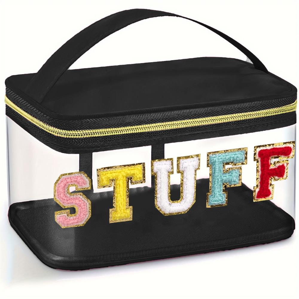 

Letter Patches Embroidery Cosmetic Bag Waterproof Travel Makeup Bags Medicine Storage Bag Women Black - STUFF