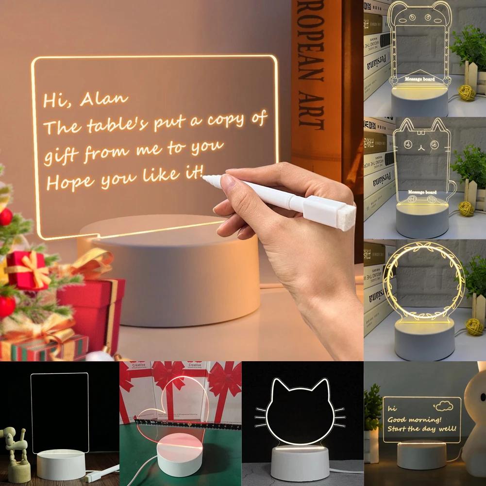 3D Sticky Note Message Board Home Decor Night Light USB Charging Warm Light Desk Bedside Lamp Kids Girlfriend Gift
