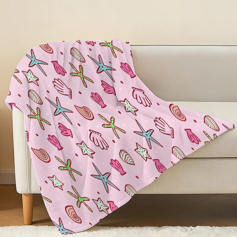 Ocean Theme Flannel Fleece Blanket: Soft Non-Pilling Warm Postpartum Home Blanket for Cozy Christmas & Halloween Use & Decor