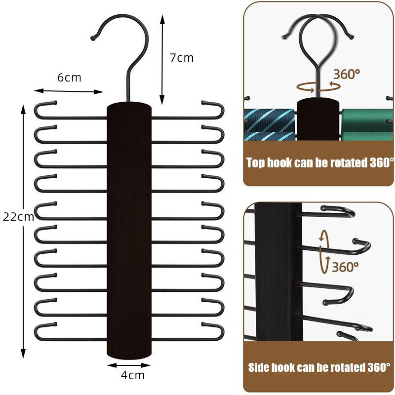 1 Pack Wooden Tie Rack, Men Space Saving Belt Hanger with 20 Hook for Closet, Non-Slip Rotatable Ties Organizer Racks for Scarf