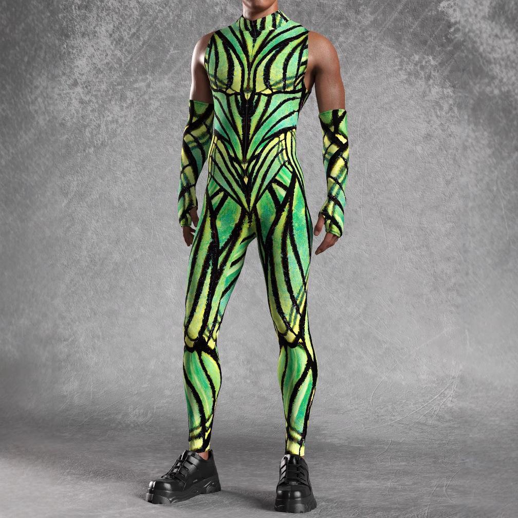 Unisex Cyber Punk 3D Digital Printing Halloween Party Role Play Outfit Women Men Cosplay Costume Carnival Jumpsuit