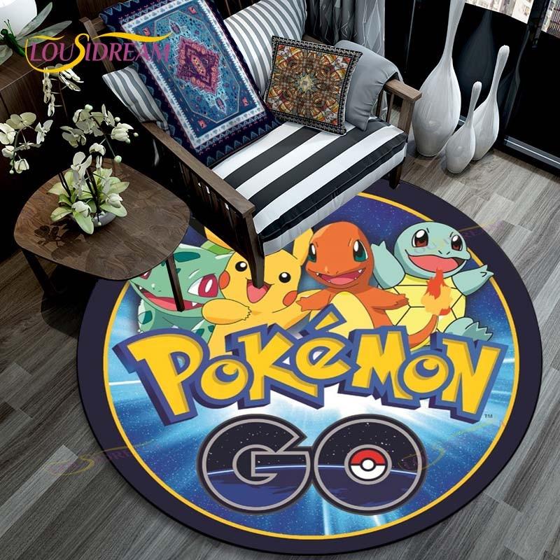 Oturma odası halısı Pikachu Karikatür Pokemon 3D Yuvarlak Paspaslar Sehpa Ev Çocuklar Zemin Halı Kaplama Kaymaz Alan Kilim