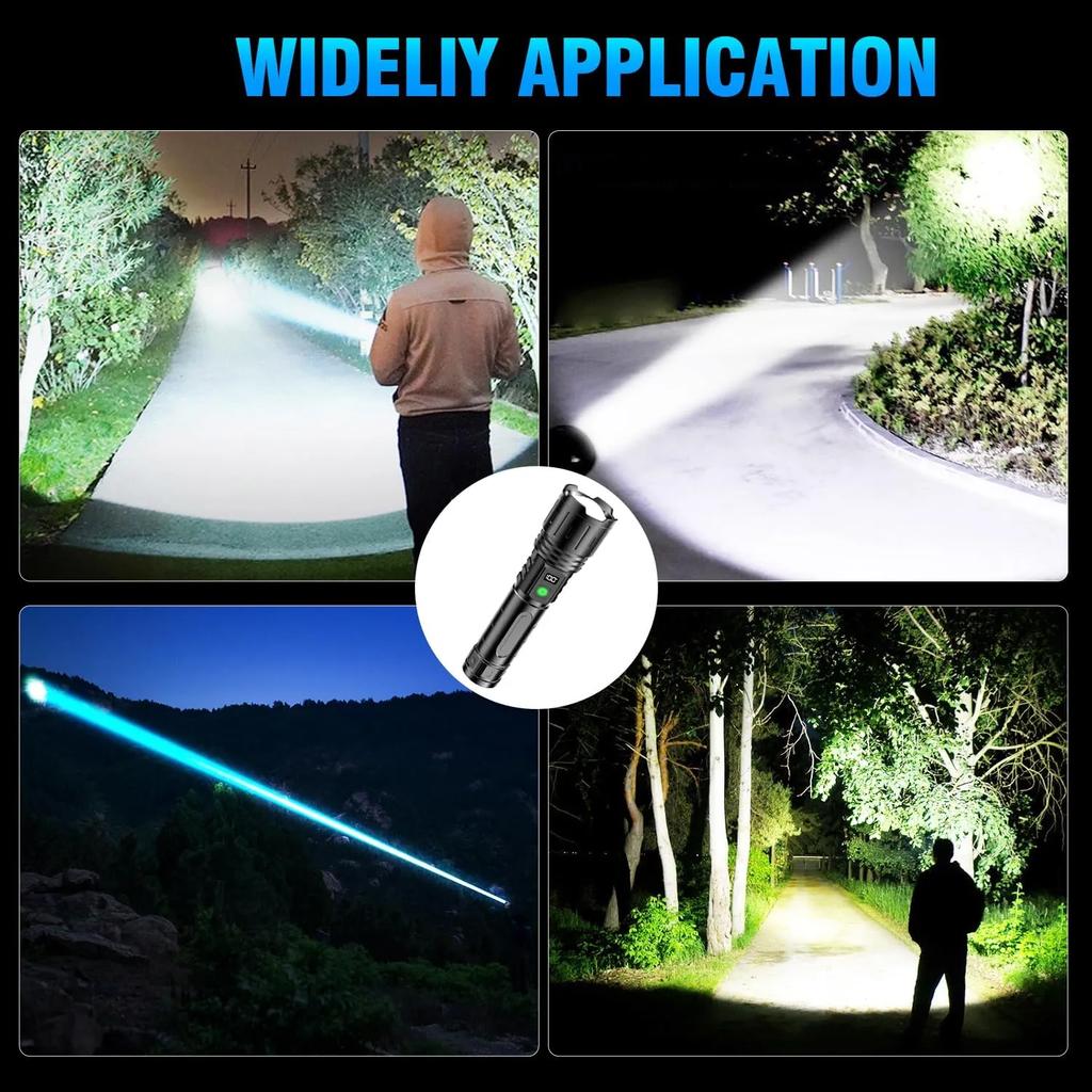 500W High Power LED Flashlight Type-C USB Rechargeable Zoom Torch Strong Light Lamp Outdoor Ultra Powerful Flash Light