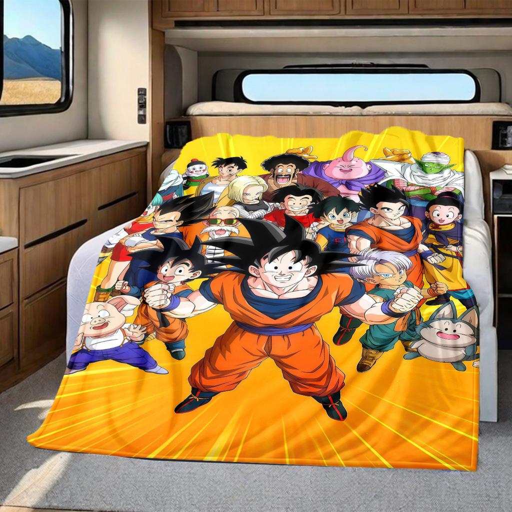 1 szt. Koc flanelowy z nadrukiem Son Goku, Wysokiej jakości, Na wszystkie pory roku, Wystrój domu, Ciepło i komfort, Idealny na prezenty świąteczne