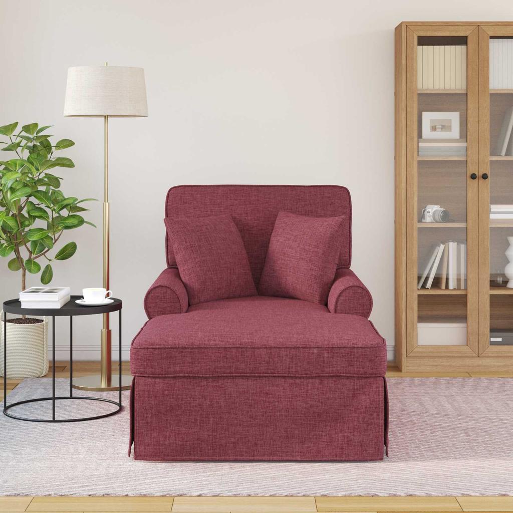 Red Wine Colored Fabric Chaise Lounge with Rocker and Cushions (3 Pcs)