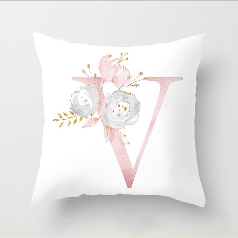 Letter Pink Floral Decoration Pillowcase Car Cushion Cover Pillowcase Sofa Cushion Decoration Living Room Home Decor Pillowcase