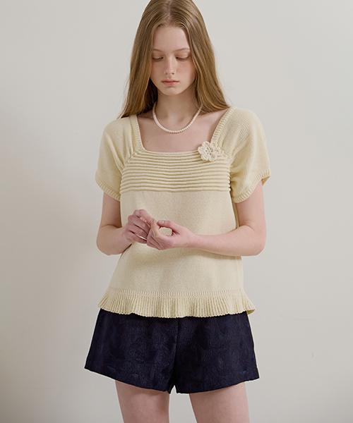 More Than Like Square Flower Knit - Lemon Lemon/Free