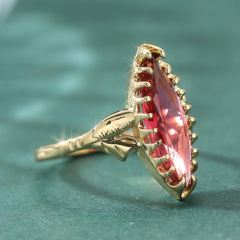 Vintage Inlaid Red CZ Women's Ring Ethnic Gold Color Hand Carving Daily Wear Party Jewelry Anniversary Gift