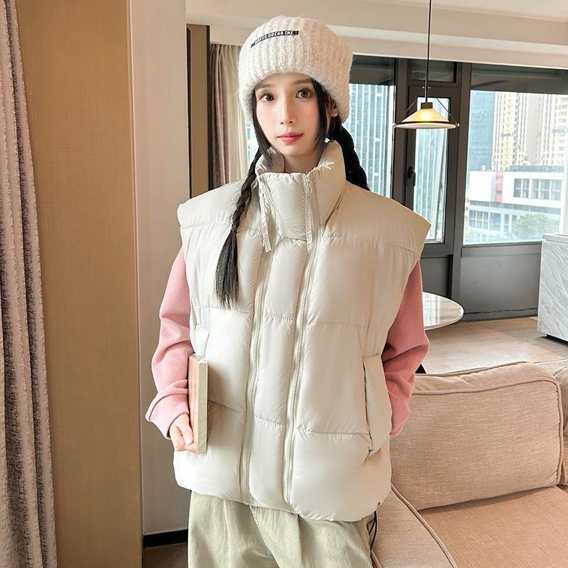 Autumn and Winter Down Cotton Vest Women's Short Loose Stand-up Collar Cotton Vest Thermal Vest Outer Wear Straight