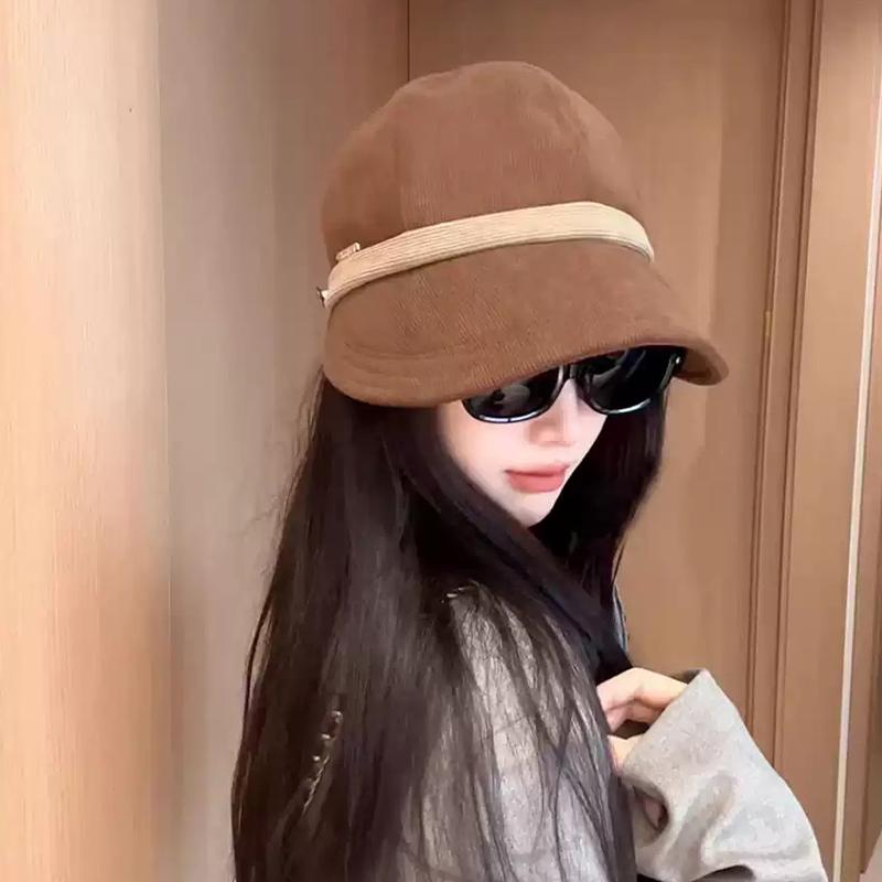 Retro Corduroy Versatile Casual Travel Face Small Warm Pile Bucket Hat Women