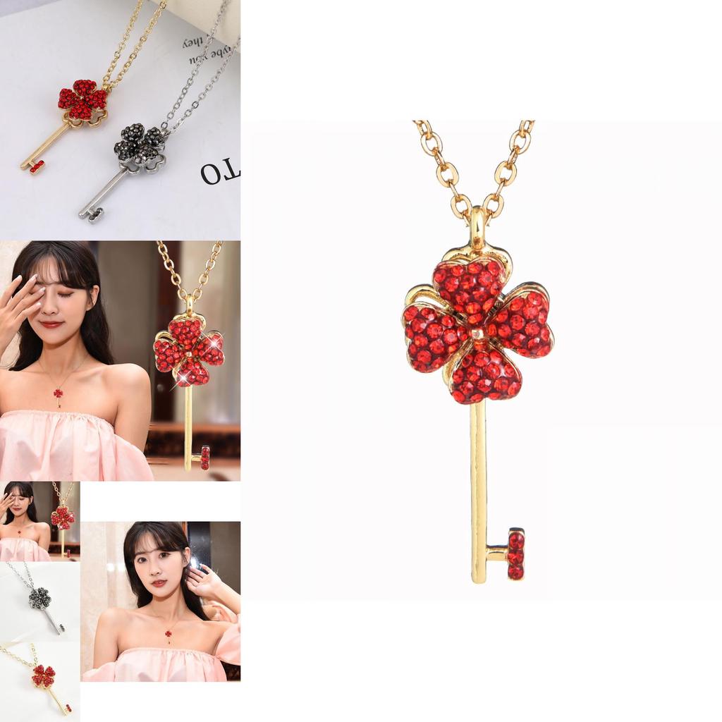 Elegant 2021 Fashionable Rotating Four Leaf Clover Necklace With Gemstone Accents