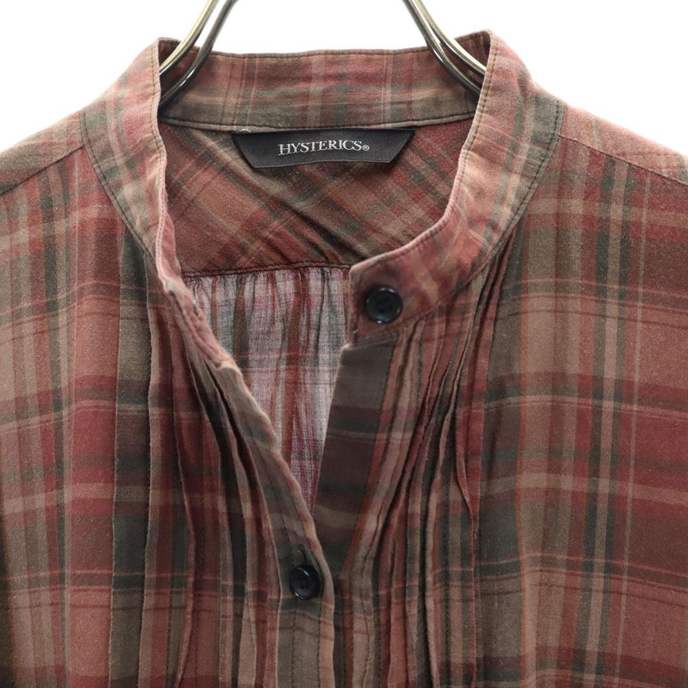HYSTERIC Check Pattern Long sleeve pin tuck Band collar shirt F Tunic Women Used