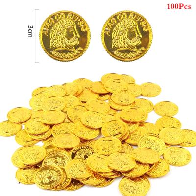 100 stuks/zak gouden nepmunten glanzende piraten plastic munt feest valuta speelgoed spel