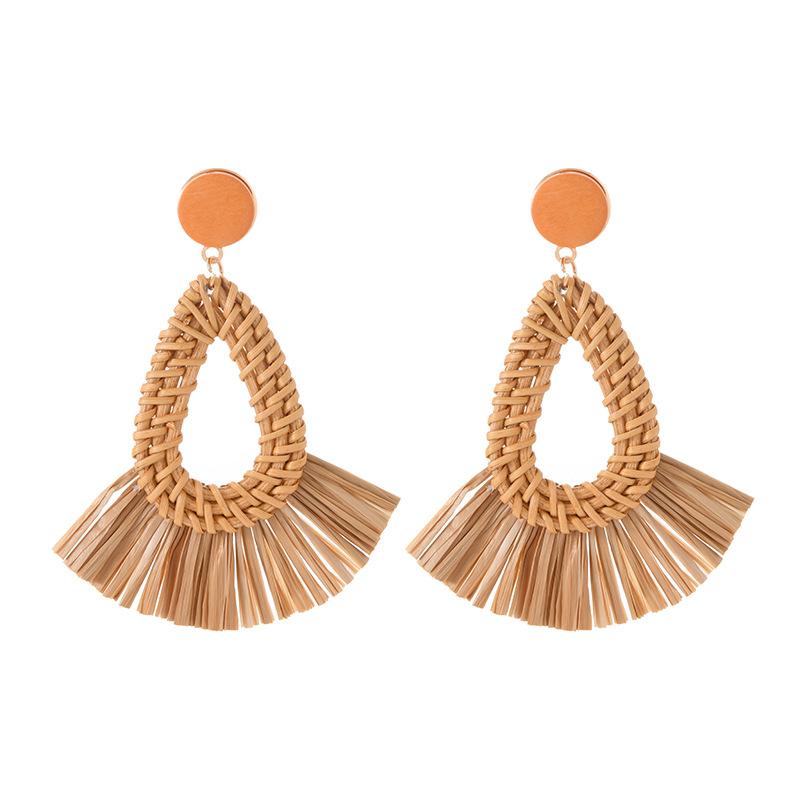 Vintage Grass Rattan Raffia Fringed Earrings Exaggerated Personality Bohemian Vacation Style Earrings Beach Earrings Women
