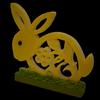 Yellow Decorative Bunny On a Wooden Stand - Easter Figurine 20 Cm