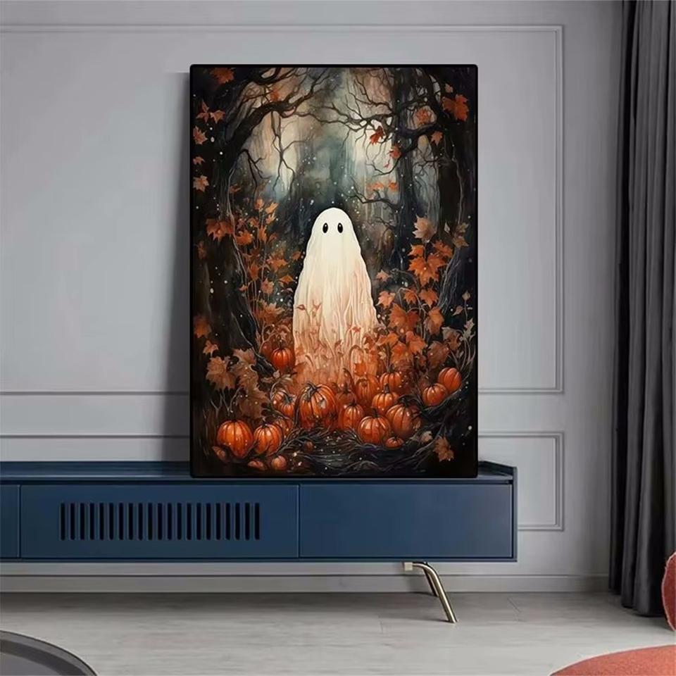 5D DIY Diamond Painting Cross Stitch Ghost Haunted Mountain Manor Dark Academy Gothic Halloween Ghost Cute Home Room Decor