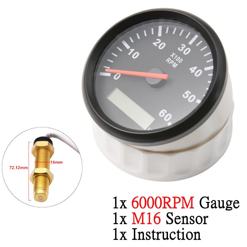 12V/24V 85mm Boat Tachometer Marine Tacho Meter Gauge LCD Hourmeter 8000RPM 6000RPM Car Toerenteller With Sensor M16
