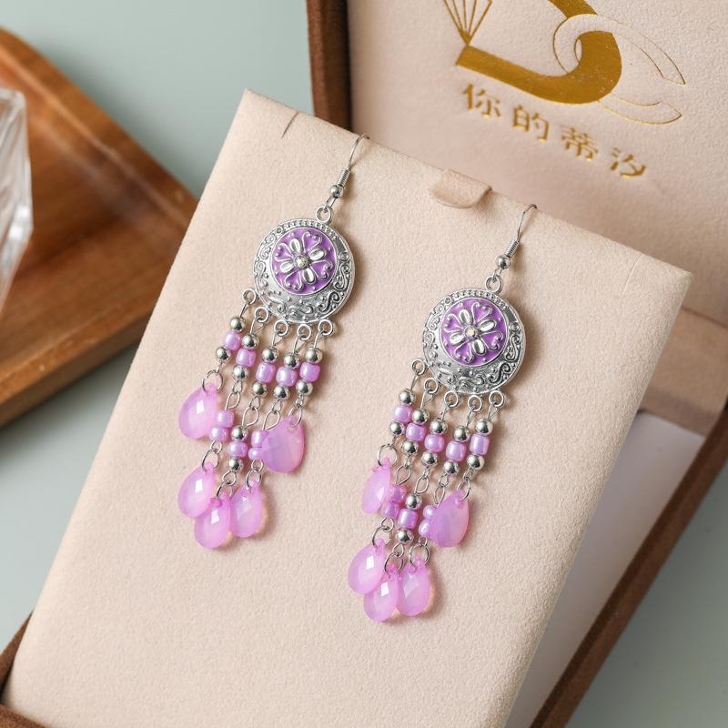 Colorful Rice Bead Water Drop Dangle Earrings for Women Bohemian Handmade Beaded Temperament Long Earring Vacation Style Jewelry