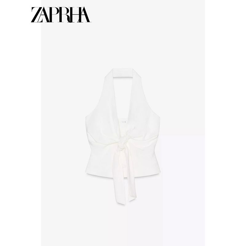Zaprha 2025 New Fashionable Western Style Waist-Slimming Bow Tie Halterneck Lace Up Casual Vest Jacket Female 1608130