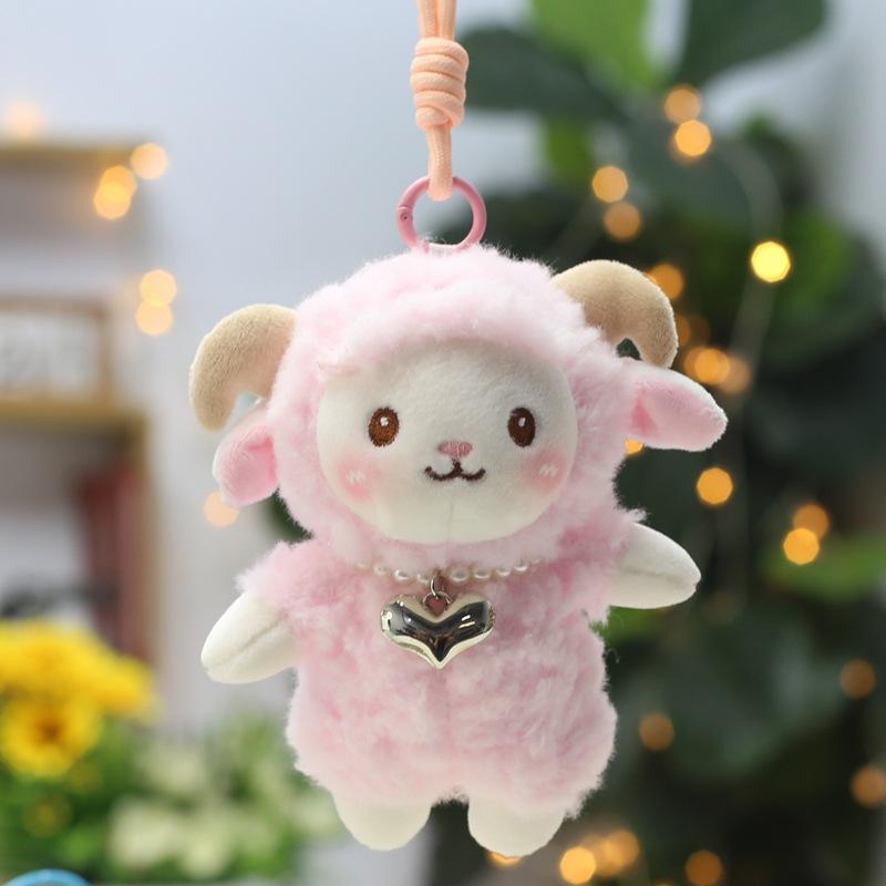 Soft Fluffy Lamb Plush Keychain with Necklace Durable Backpack Charm for Kids Birthday Holiday Souvenirs