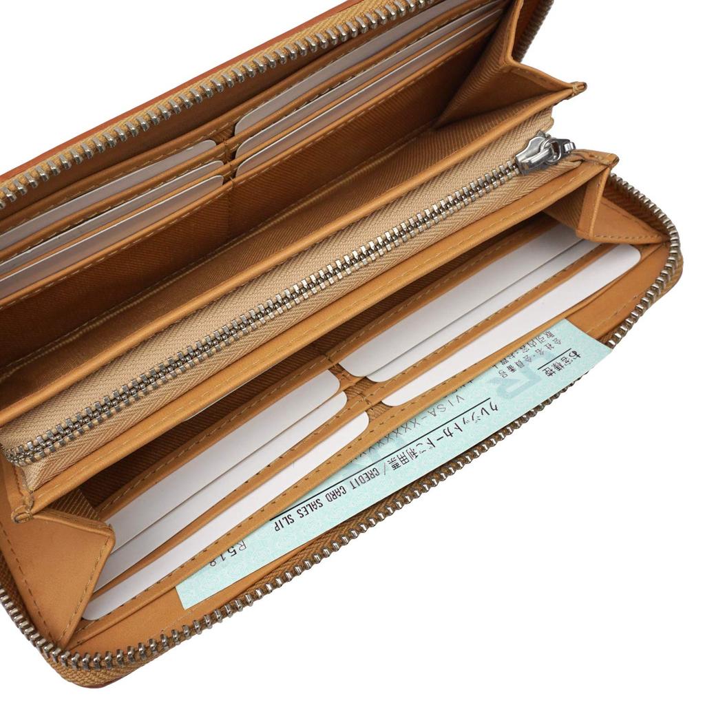 E-MONO Men's Long Wallet, Genuine Leather, Round Zipper, Italian Buttero Leather, Large Capacity, Convenient, Aging, Navy