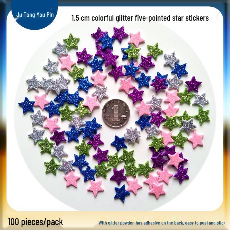 Gold Glitter Five-Pointed Star Foam Stickers for Kindergarten - Small EVA Geometric Shapes