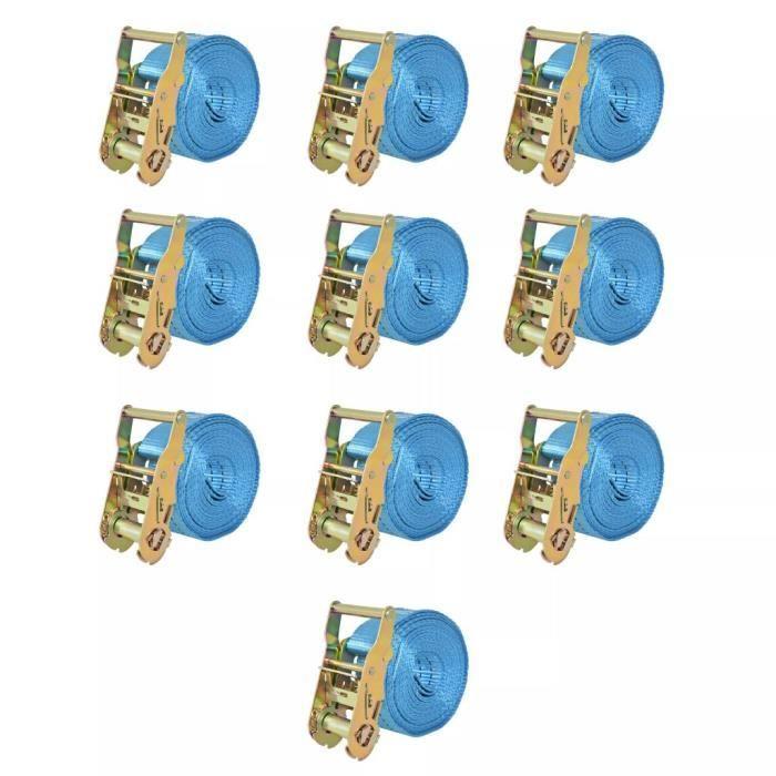 VidaXL Sangle d’arrimage à cliquet 10 pcs 2 tonnes 6 m x 38 mm Bleu