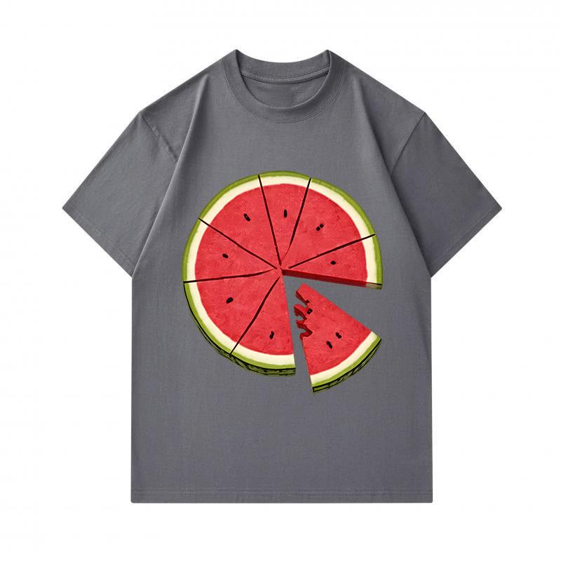Men's 100% Cotton Crew Neck Short Sleeve T-Shirt, Creative Watermelon Slice Pizza Pattern Casual Summer Breathable Comfortable Loose Fit Tee for Daily