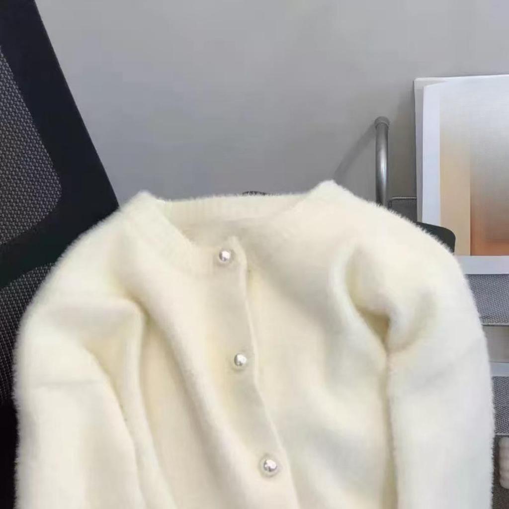 Herbst und Winter Weicher Klebriger Mintgrüner Imitat Nerzfell Pullover Strickjacke Damen Design Sinn Nische Lässiges Gestricktes Oberteil Jacke