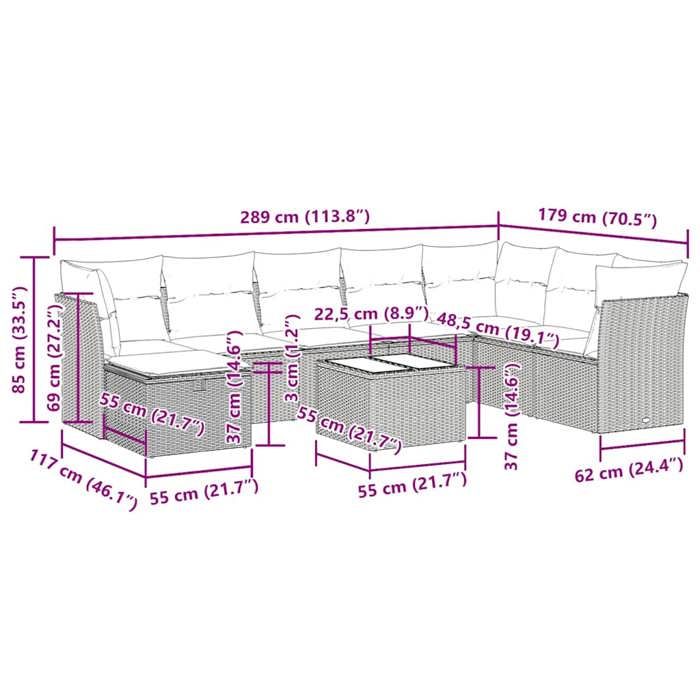 VidaXL Garden Furniture Set with Cushions 9 Pcs Brown Wicker 3325350