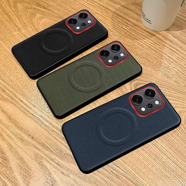 Case For Phone Yulin-003 Black/Red/Pink For Oppo Reno 14 14 Pro 5G Case Magnetic Soft Tpu+Nylon Woven Leather Back Anti-Fingerprint Cover For Oppo Reno14