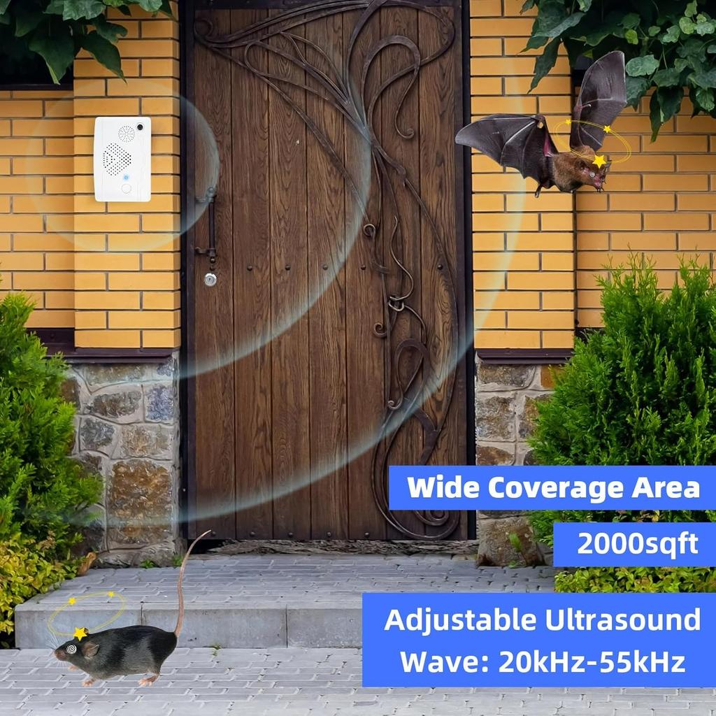 2 Pack Ultrasonic Bat Removal System - Keeps Bats Away from Attic, Porch, House; Humane & Pet-Friendly Exclusion Device