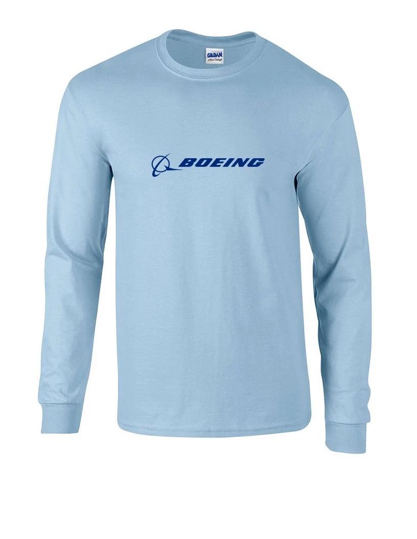 Boeing Blue Logo US Aviation 747 787 Geek Sky Blue Cotton Long Sleeve T-Shirt S
