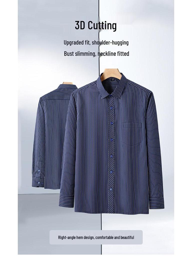 Cămașă cu mâneci lungi cu dungi pentru bărbați, mărime plus: Casual, Respirabil, Tiv drept pentru persoane de vârstă mijlocie și vârstnice