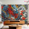 2D Flat - 2D Flat - A Large Tapestry Featuring a Mythical Dragon Design with Bright Colors, Inspired by Traditional Japanese Art, Depicting Clouds And