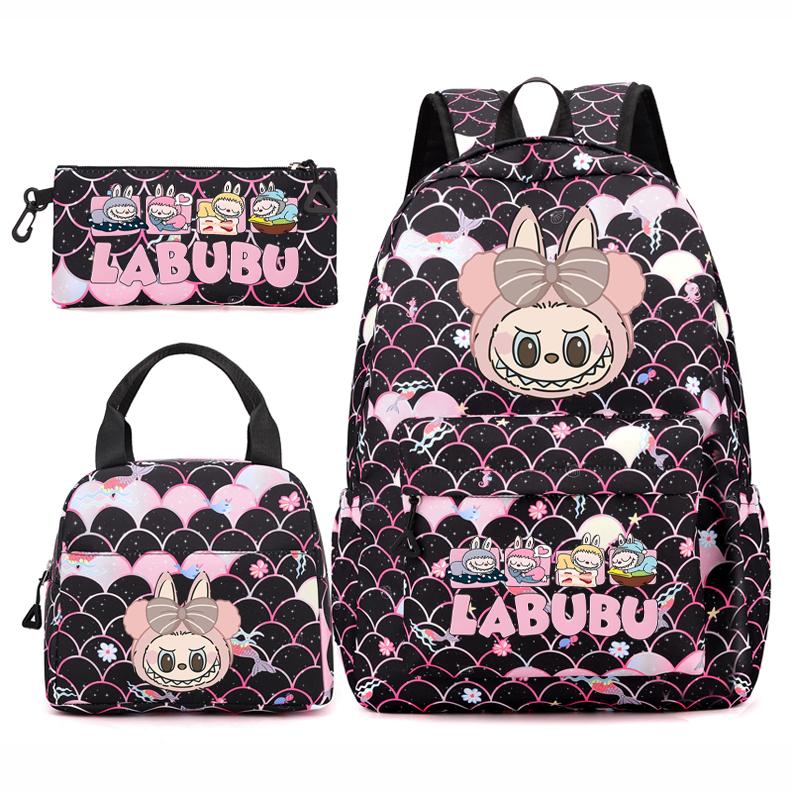 3Pcs/set Backpack for Girl School Teen Student Knapsack Women Rucksack with Lunch Bags Pencil Bag Fish Scale Style Bags