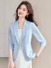 Women's White Acetate Satin Blazer: Thin, 3/4 Sleeves, Spring/Summer, Goddess Style, Professional Suit Jacket