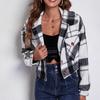 Women's Vintage Casual Lattice Print Autumn Winter Long Sleeve POLO Neck Jackets & Coats