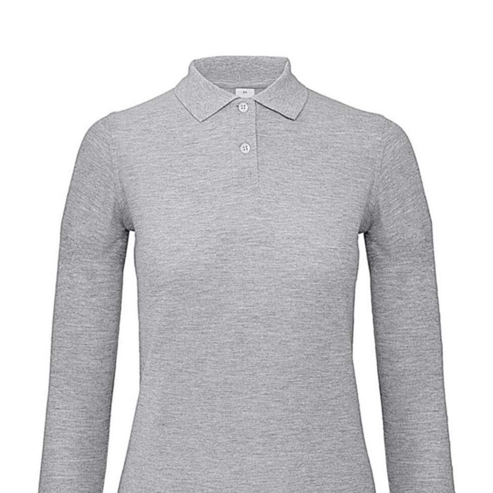 B&C Womens/Ladies ID.001 Heather Long-Sleeved Polo Shirt