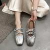 Bow Inner Height Increase Silver Bag Head Half Slippers Women's Shoes Fashion Wear 2025 New Summer Mary Jane Shoes